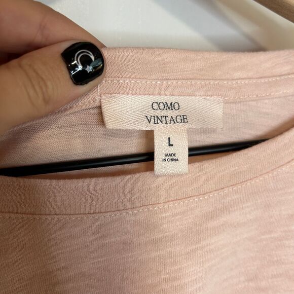 Como Vintage Blush Pink Tiered Lace Trim T-Shirt Boho Chic Summer Top L B4 - Picture 2 of 7